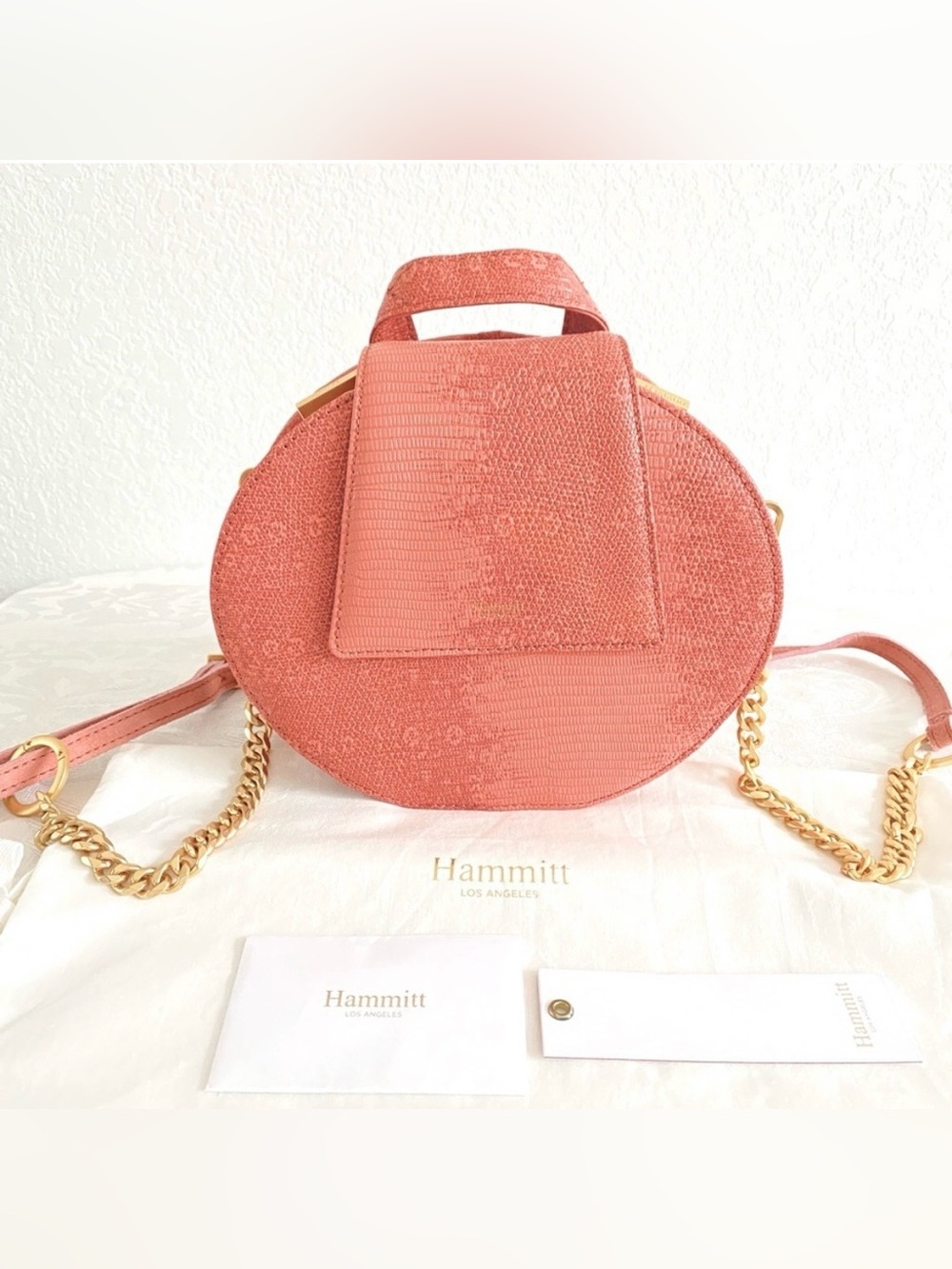 Hammitt Gregory Half Pipe Circle Embossed Leather Crossbody Bag Pink